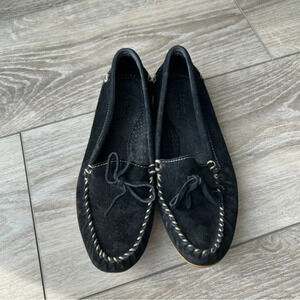 LL Bean Black Suede Slip On Loafers